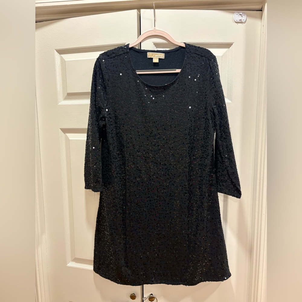 Michael Kors Black Sequin Long Sleeve Shift Dress